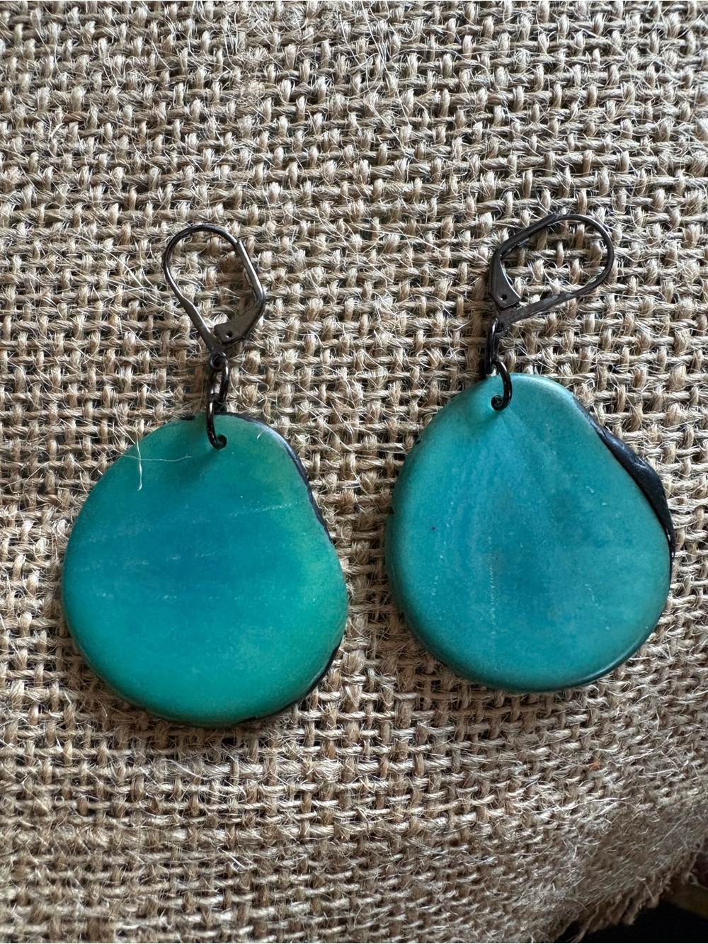 Tagua Nut Teal Turquoise Lightweight Dangle Earrings - Women Jewelry